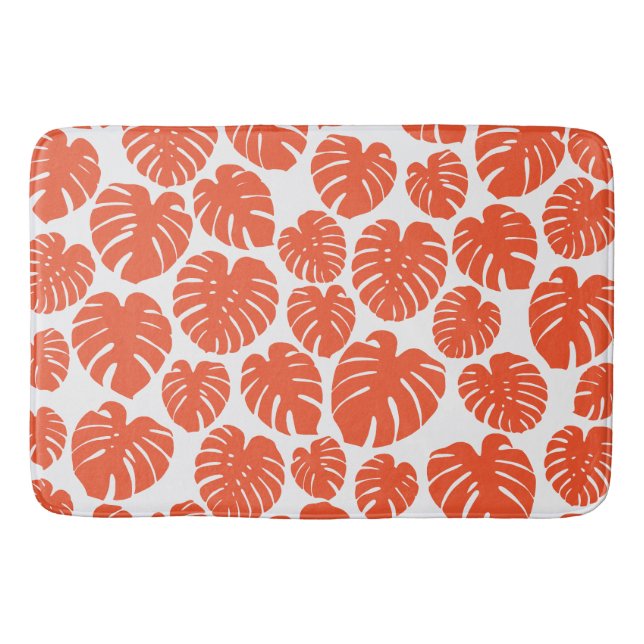 Monstera - Orange und Weiß Badematte (Vorderseite)