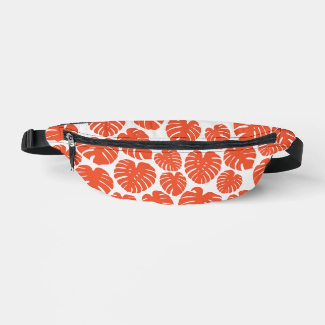 Monstera - Orange und Weiß Bauchtasche (Vorderseite)