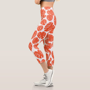 Monstera - Orange und Weiß Capri Leggings