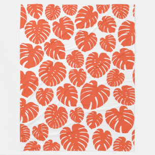 Monstera - Orange und Weiß Fleecedecke