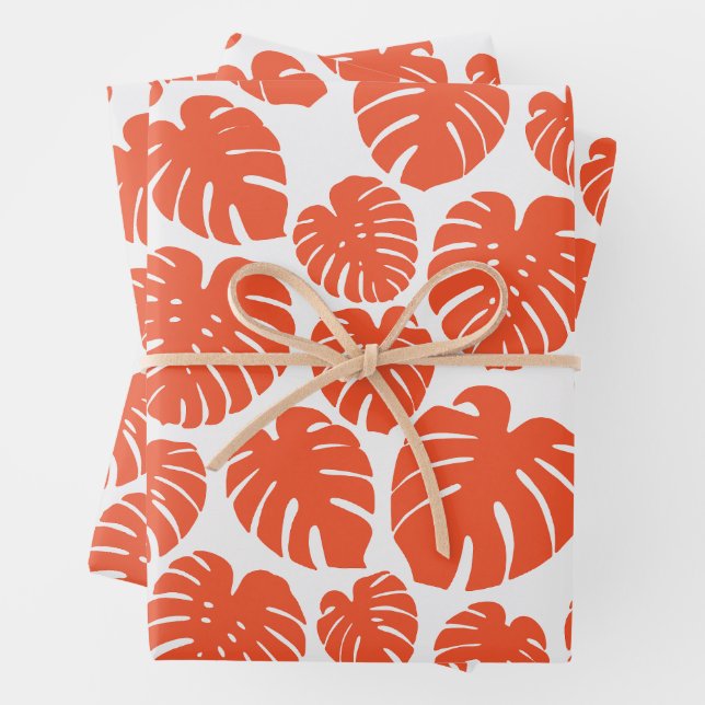 Monstera - Orange und Weiß Geschenkpapier Set (Beispiel)