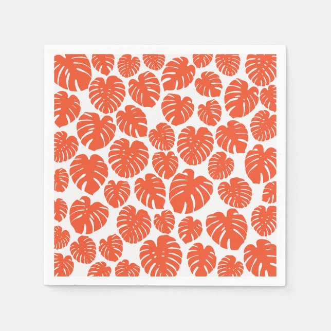 Monstera - Orange und Weiß Serviette (Vorderseite)