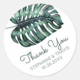 Monstera Palm Leaf Tropical Wedding Vielen Dank Runder Aufkleber