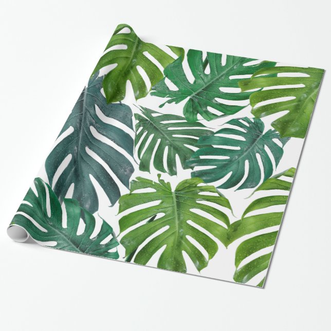 Monstera Palm Tropical Green Blätter Geschenkpapier (Ungerollt)