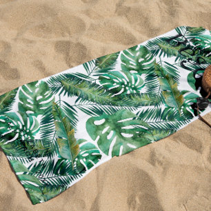 Monstera Palme Banane Tropische Blätter Monogram Strandtuch