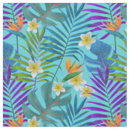 Monstera Palme Trees Plumeria Birds of Paradise Stoff