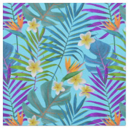 Monstera Palme Trees Plumeria Birds of Paradise Stoff
