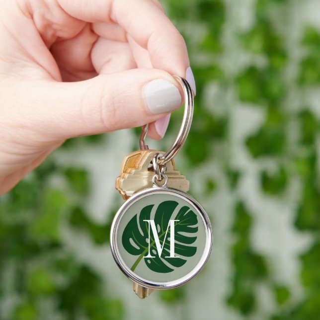 Monstera-Palmenblatt zeichnend kundenspezifische M Schlüsselanhänger (Hand)