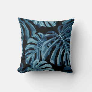 Monstera Pflanze: blaues Blätter Muster. Kissen