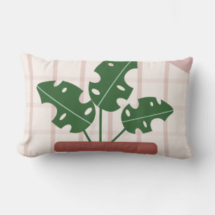 Monstera Pflanze Terracotta Karierter Hintergrund  Lendenkissen