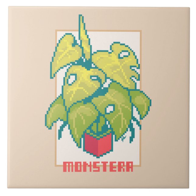 Monstera Pixelart  Fliese (Vorderseite)