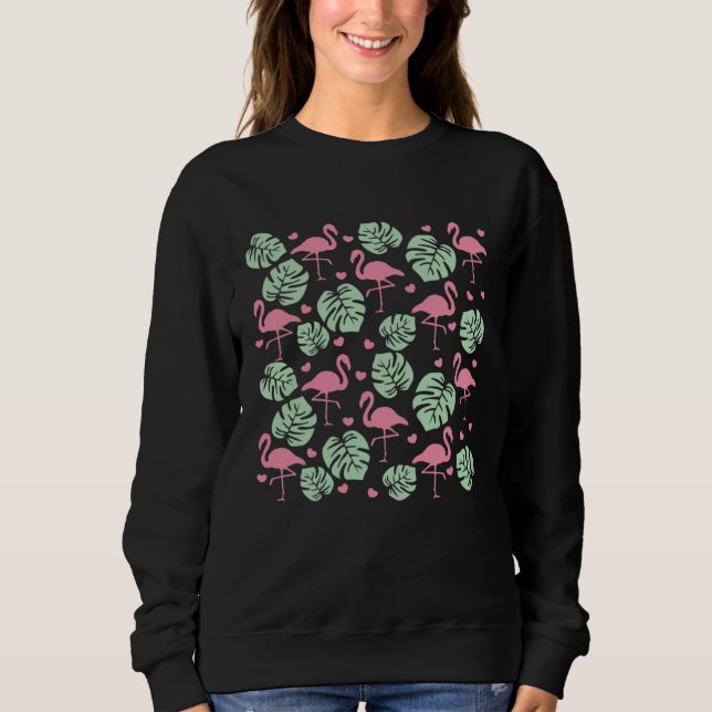 Monstera Plant Flamingo Pattern Sweatshirt (Vorderseite)