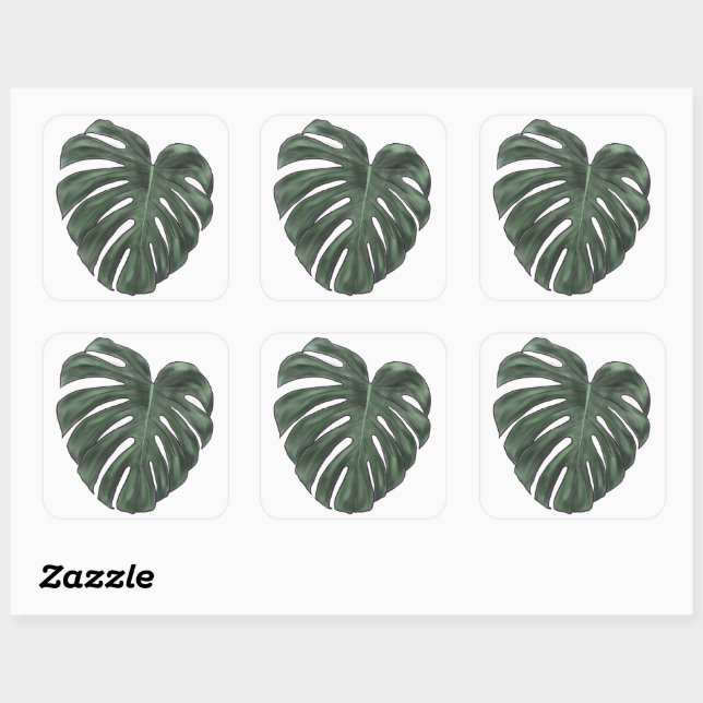 Monstera Quadratischer Aufkleber (Blatt)