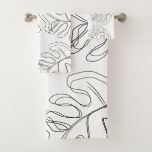Monstera Schwarz Weiß Botanische Hochzeit Badhandtuch Set