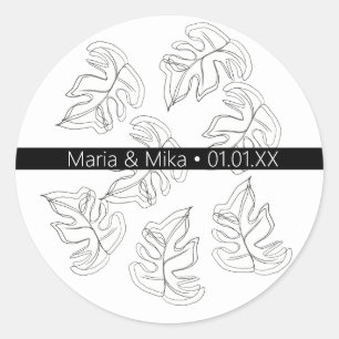 Monstera Schwarz Weiß Botanische Hochzeit Runder Aufkleber