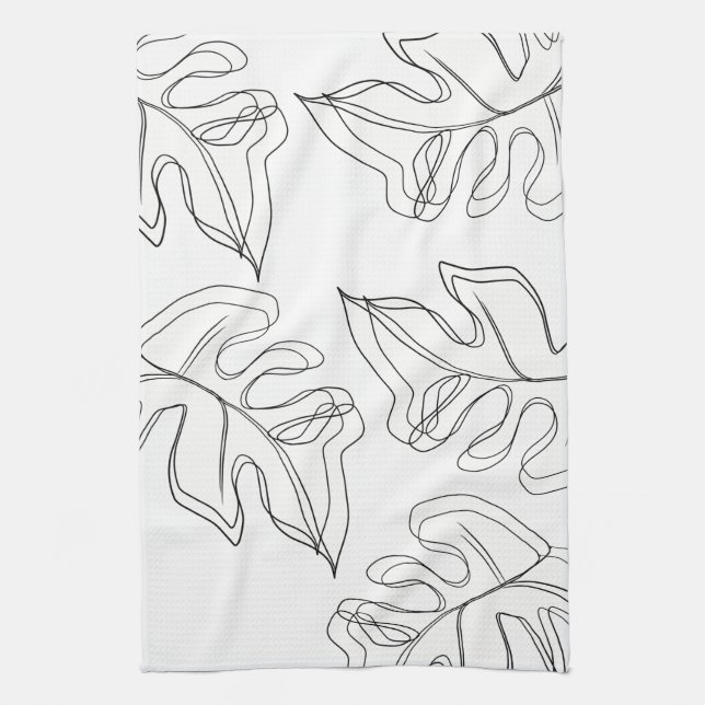 Monstera Schwarz-weiße botanische Hochzeit Geschirrtuch (Vertikal)