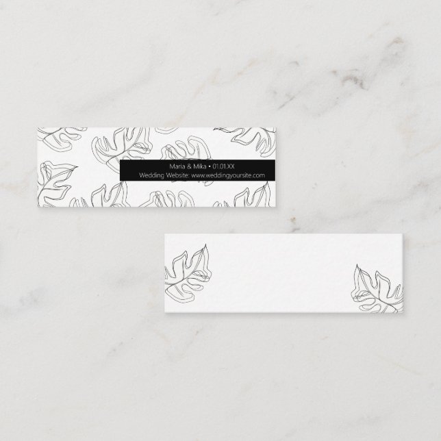 Monstera Schwarz-weiße botanische Hochzeit Mini Visitenkarte (Vorne/Hinten)
