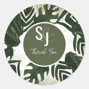 Monstera Tropical Faux Gold Splash Hochzeitssuite Runder Aufkleber