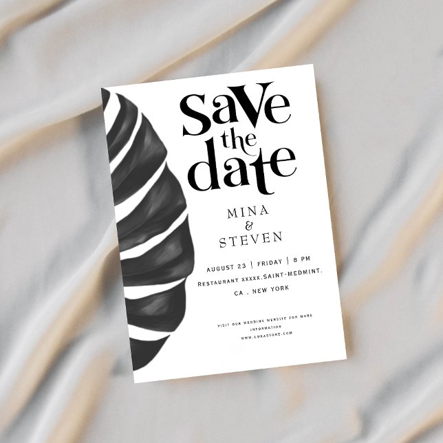 Monstera Tropical floral Schwarz-Weiß Hochzeit S Save The Date (Von Creator hochgeladen)