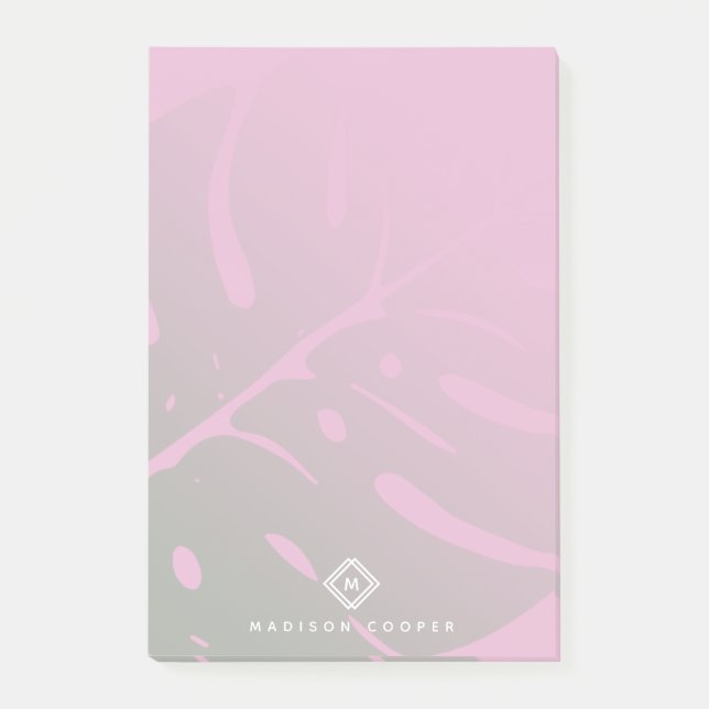 Monstera Tropical Leaf Monogram Post-it Klebezettel (Vorderseite)