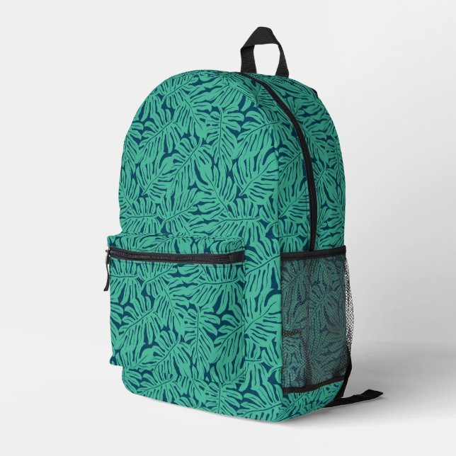 Monstera Tropical Leaf Pattern Bedruckter Rucksack (Rückseitige Ecke Rechts)