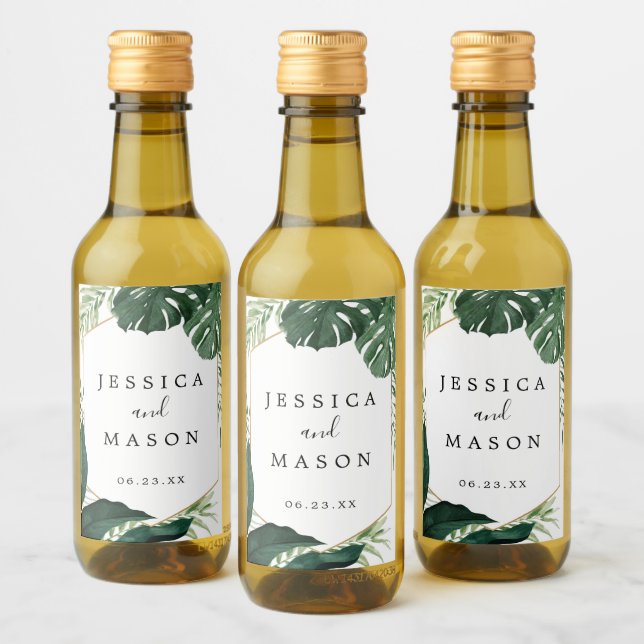 Monstera Tropical Mariage Mini Étiquettes de vin (Bouteilles)
