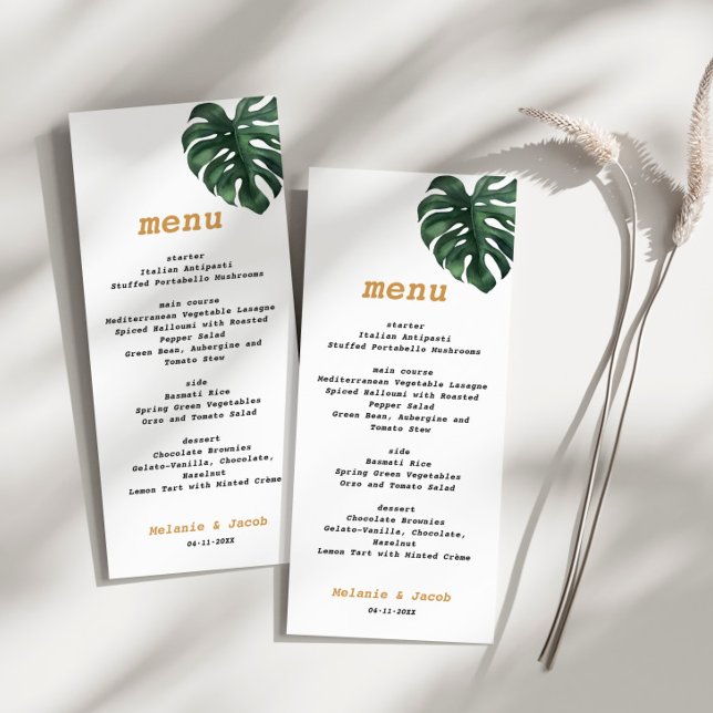 Monstera Tropical Palm Leaf Wedding Menu Card Menükarte (Von Creator hochgeladen)