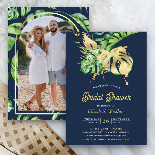 Monstera Tropische Palme Foto Navy Brautparty Einladung