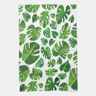 Monstera  tropische Pflanze grüne gouache Geschirrtuch