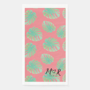 Monstera Tropisches Blatt  Pink Grün Hochzeits-Log Serviette