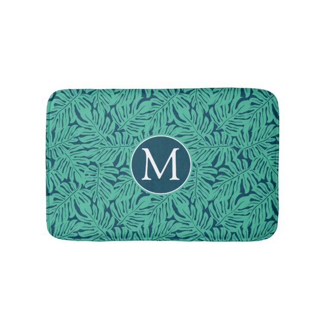 Monstera tropisches Monogramm des Blatt-Muster-| Badematte (Vorderseite)