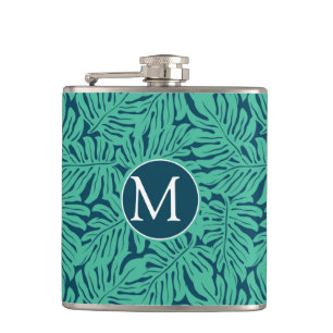Monstera tropisches Monogramm des Blatt-Muster- Flachmann