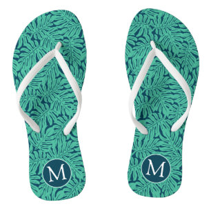 Monstera tropisches Monogramm des Blatt-Muster-  Flip Flops