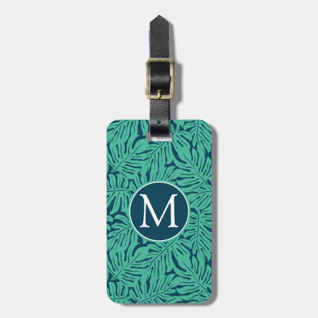 Monstera tropisches Monogramm des Blatt-Muster-| Gepäckanhänger (Vorderseite vertikal)