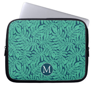 Monstera tropisches Monogramm des Blatt-Muster-  Laptopschutzhülle
