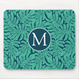 Monstera tropisches Monogramm des Blatt-Muster- Mousepad