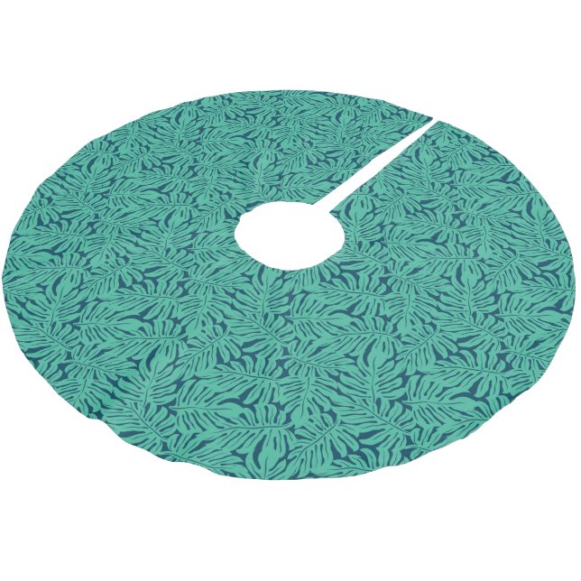 Monstera tropisches Monogramm des Blatt-Muster-| Polyester Weihnachtsbaumdecke (Schrägansicht)