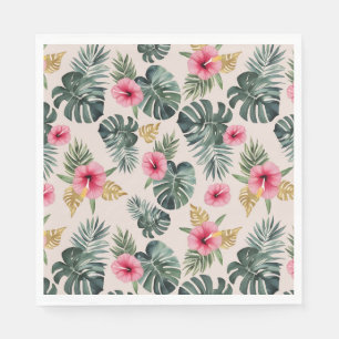 Monstera und Hibiskus Pattern Serviette