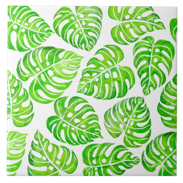 Monstera verlasse Aquarell Fliese (Vorderseite)