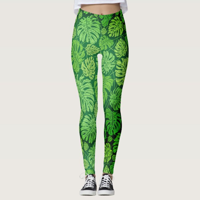 Monstera verlasse Blumenmuster Leggings (Vorderseite)