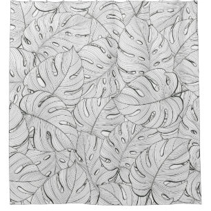 Monstera Verlasse Schwarz-weißes Muster Duschvorhang