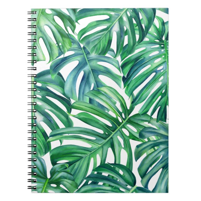 Monstera Verlasse: Watercolor Jungle Pattern. Notizblock (Vorderseite)
