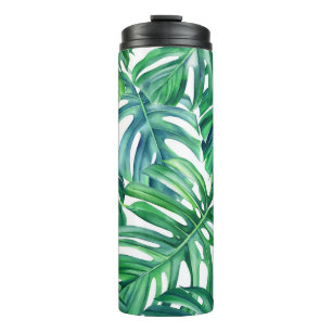 Monstera Verlasse: Watercolor Jungle Pattern. Thermosbecher
