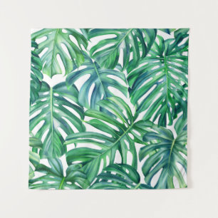 Monstera Verlasse: Watercolor Jungle Pattern. Wandteppich
