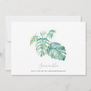 Monstera Wasserfarbe Blätter Groomswoman Karten