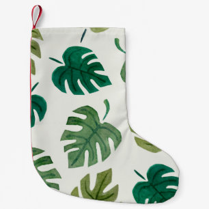 Monstera Wasserfarbe: Grüne Nahtlose Textur. Kleiner Weihnachtsstrumpf