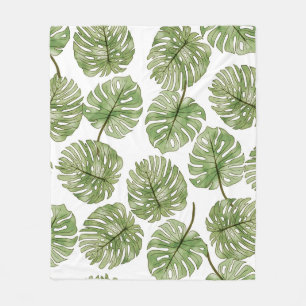 Monstera Watercolor Grüne tropische Blätter Nahtlo Fleecedecke