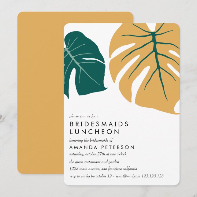 Monstera Yellow | Bridesmaids Luncheon Wedding Einladung (Vorne/Hinten)