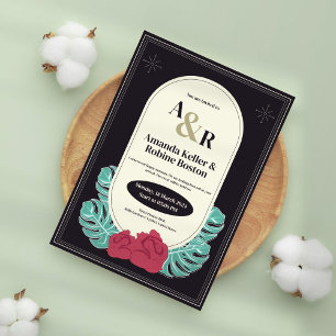 Monstère tropicale et Faire-part de mariage Rose