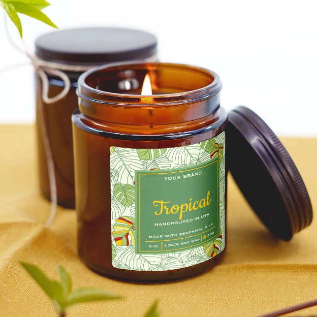 Monstère tropicale Feuille Carré vert Étiquette bo (Créateur téléchargé)